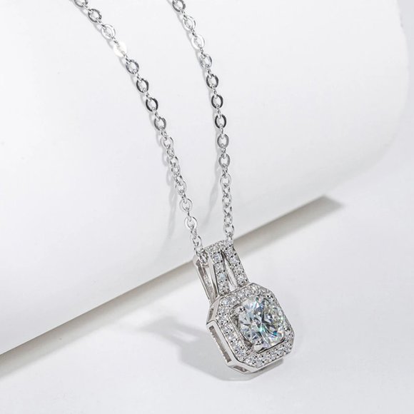 Certified 2ct. t.w. Moissanite Diamond Square Halo Pendant Necklace NEW - Picture 4 of 15